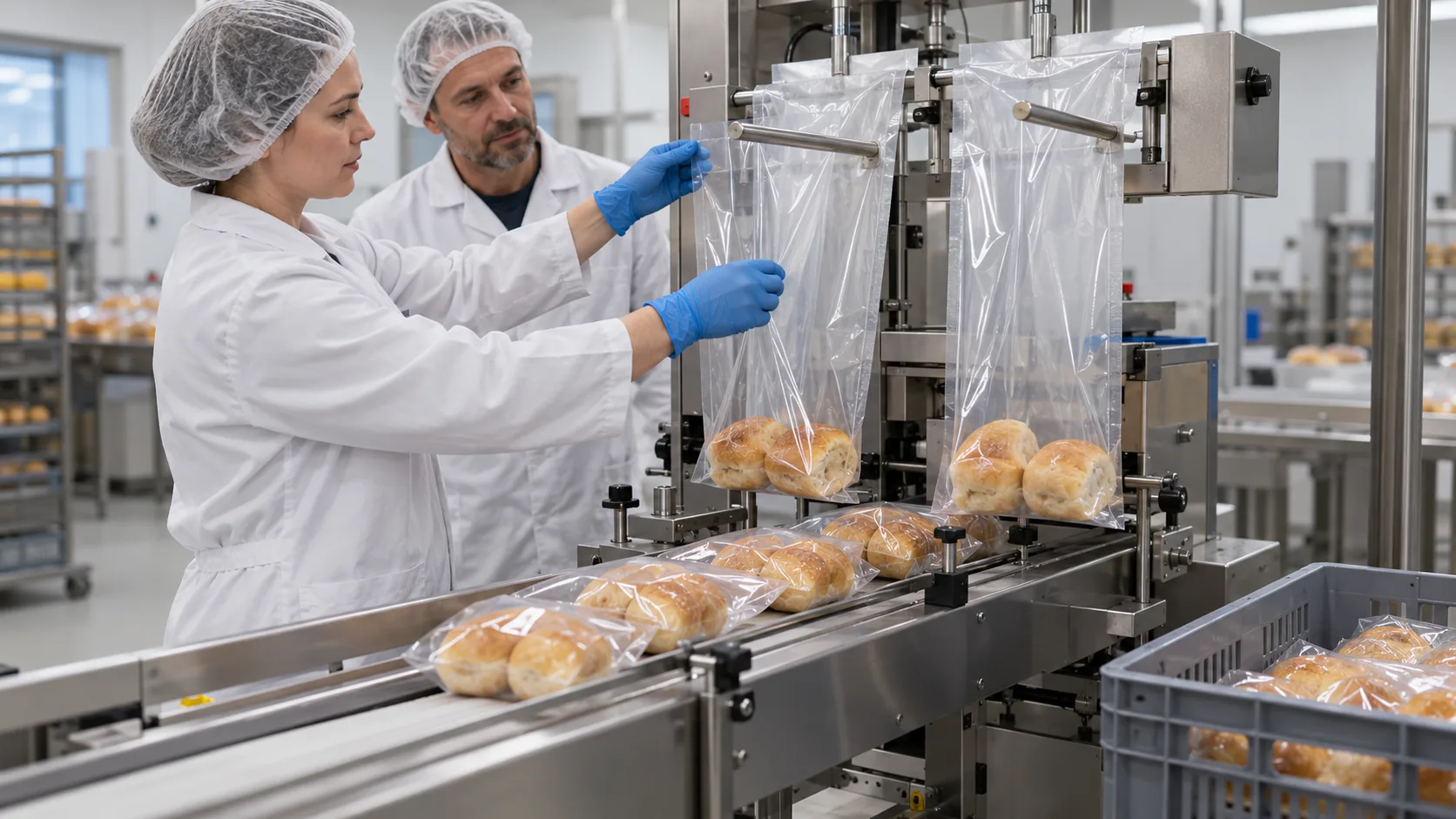 Operator testuje worki wicket na stanowisku pakowania